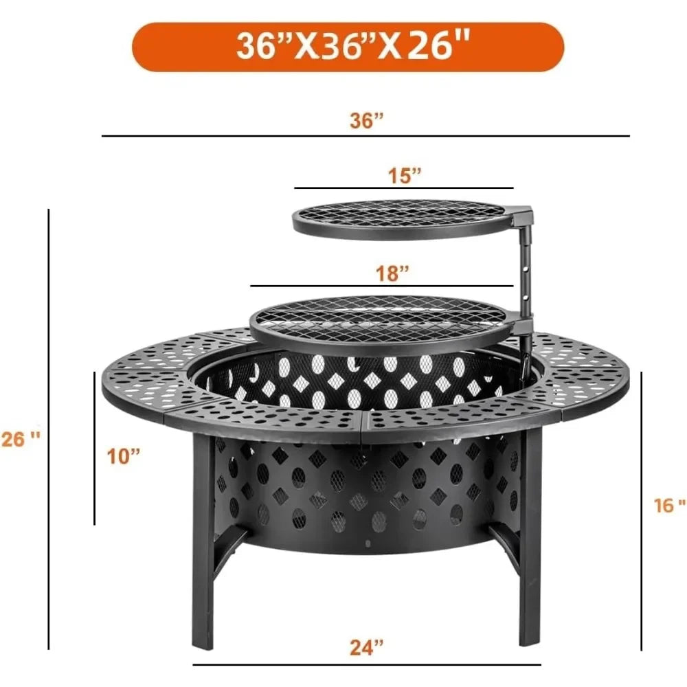 36 Inch Three in One Fire Pit with 2 Grills