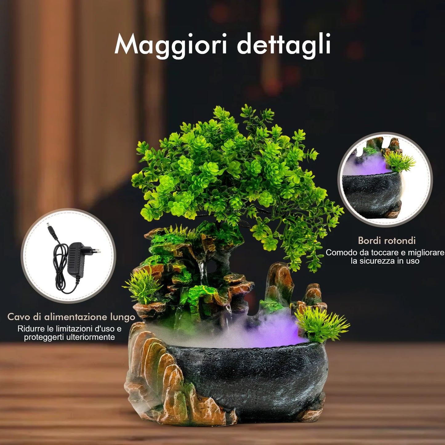 Desktop Fountain With Light Base & Power Line Tabletop Fountain  Rockery Resin