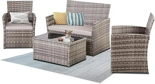 Patio Furniture Set,Outdoor Sectional Sofa Set PE  Wicker Patio Conversation Set