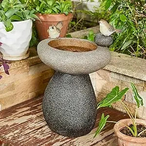 Outdoor Water Fountain with LED Light, Children Playing with Faucet Waterfall Fountains, Antique Bronze Resin