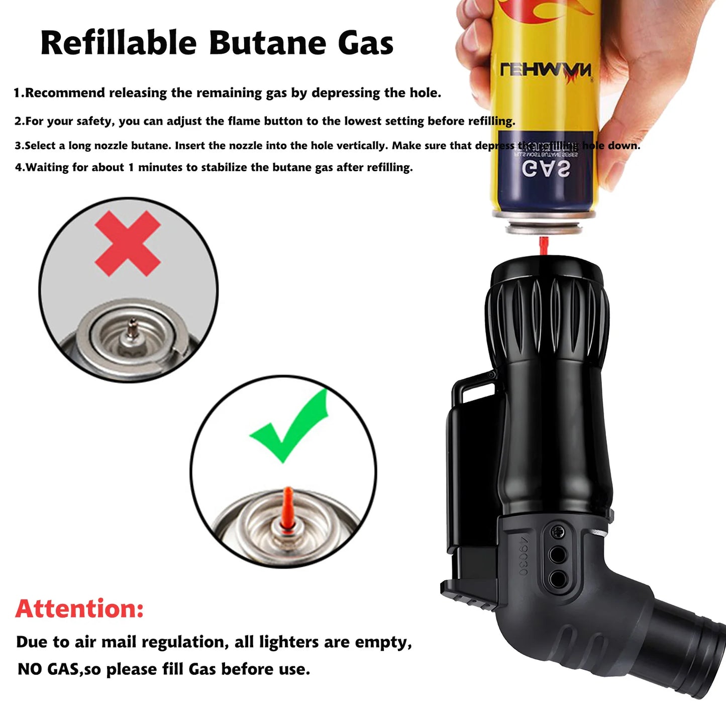 2pcs/Set Triple Jet Flame Torch Lighter Bend Head Design Refillable Butane Gas,