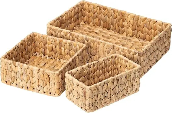 Wicker Baskets for Organizing 3Pack, Large and Small Wicker Storage Baskets Set, Hand Woven Baskets for Storage, Natural Water
