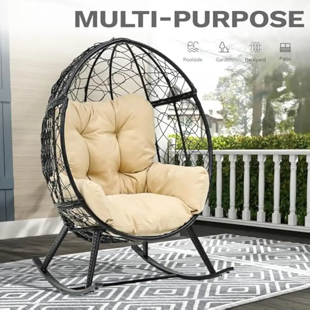 Wicker Rocking Egg Chair, Rattan  Indoor/Outdoor Lounger for Patio, Backyard,, Garden