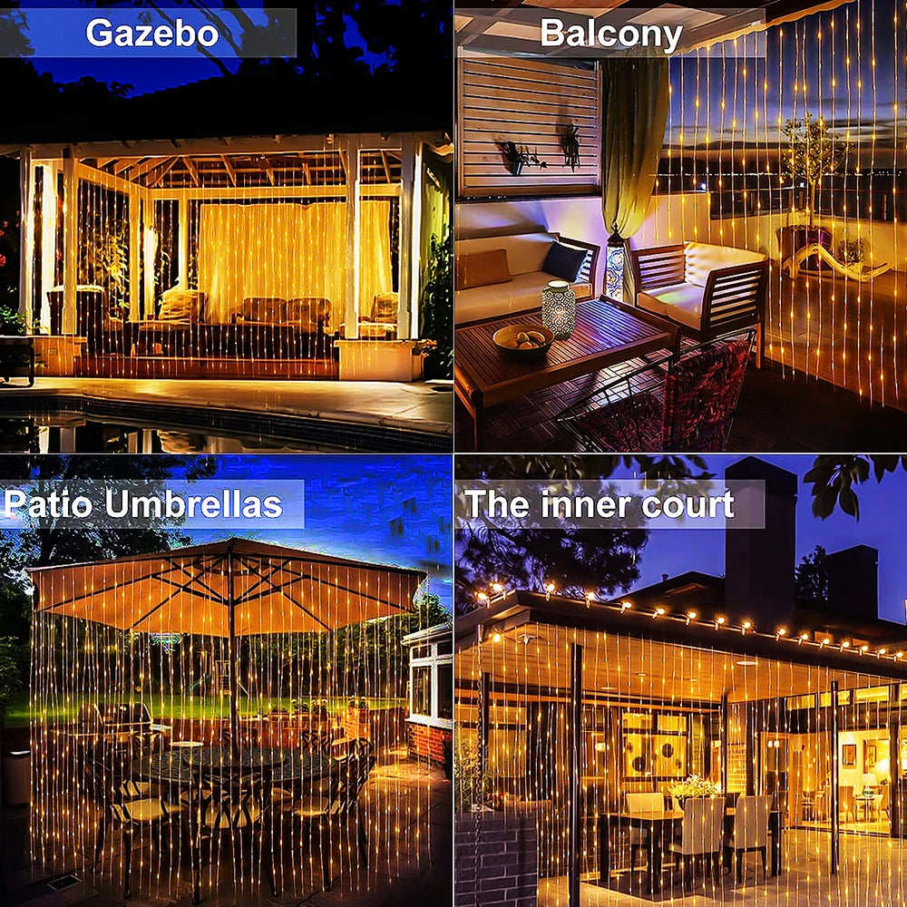 300Leds Solar Curtain Light Garden Decor Christmas Holiday Lighting