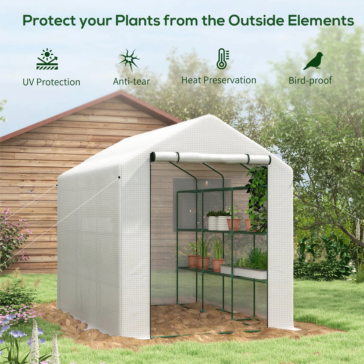 Greenhouse 8' X 6' X 7', Walkin Hot House, 18 Shelves, Plant Tropical Flowers