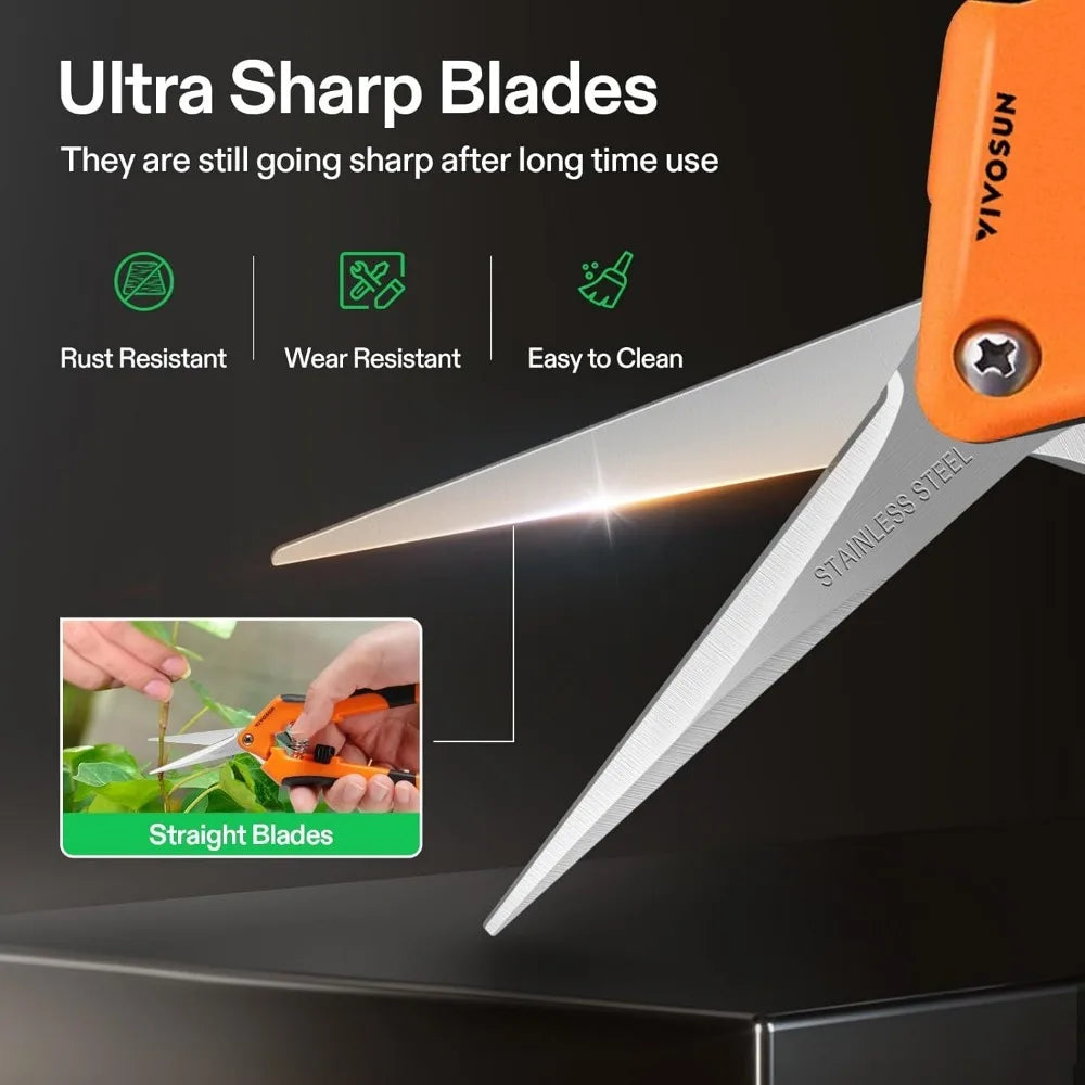 Gardening Scissor Pruning Shear with Straight Stainless Steel Blades