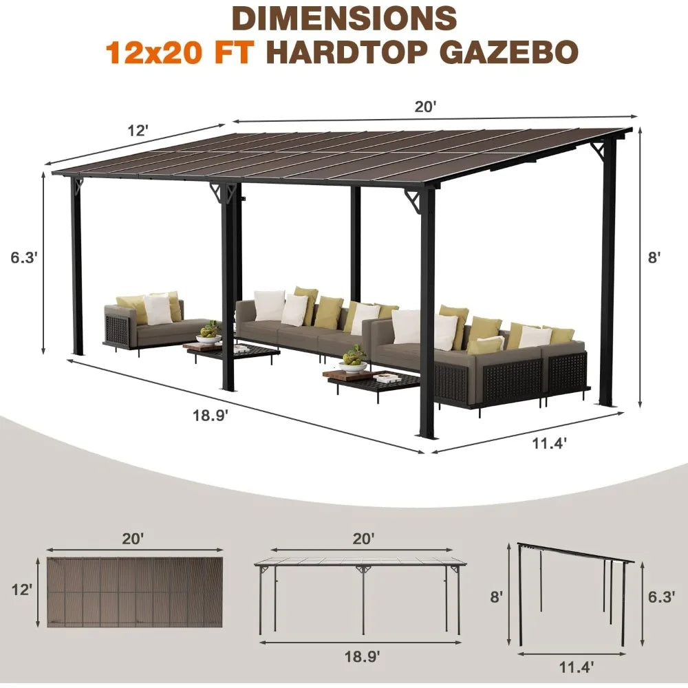 20' x 12' Large Wall Mounted Gazebo  with Sloped Roof