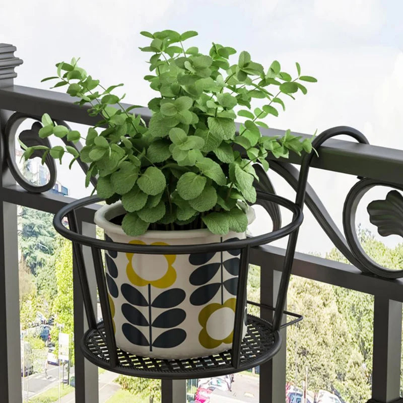 1PC  Balcony Hanging Round Racks Railing Fence Outdoor Window Bonsai Stand Decoration