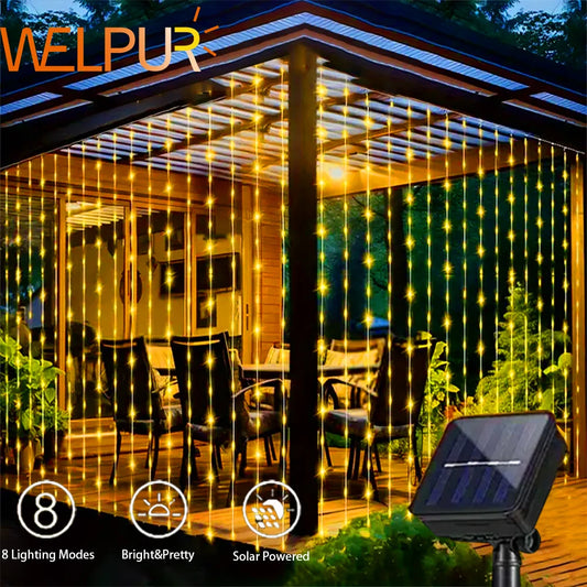 300Leds Solar Curtain Light Garden Decor Christmas Holiday Lighting