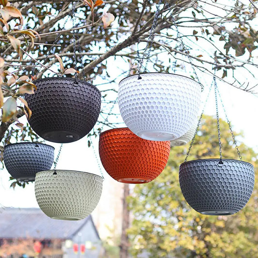 Hanging Flower Basket Imitation Honeycomb Self Water Absorption Waterproof Outdoor Resin Plant Hanger for Garden