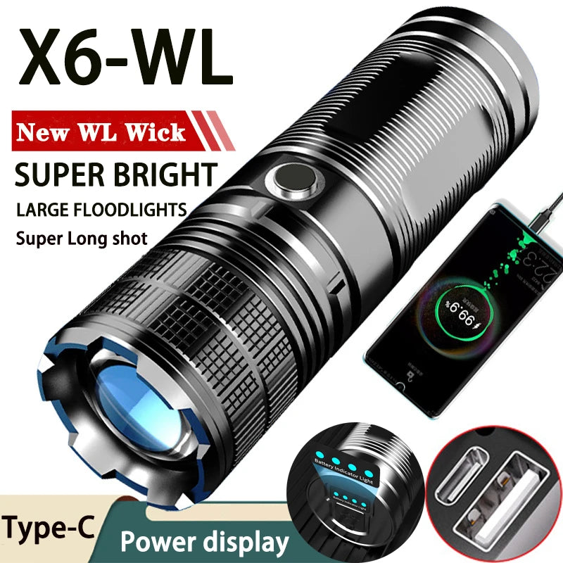 Rechargeable LED Flashlight Zoom High Power