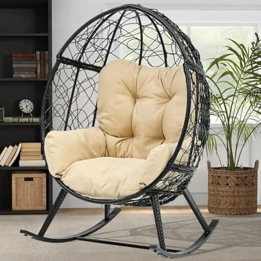 Wicker Rocking Egg Chair, Rattan  Indoor/Outdoor Lounger for Patio, Backyard,, Garden