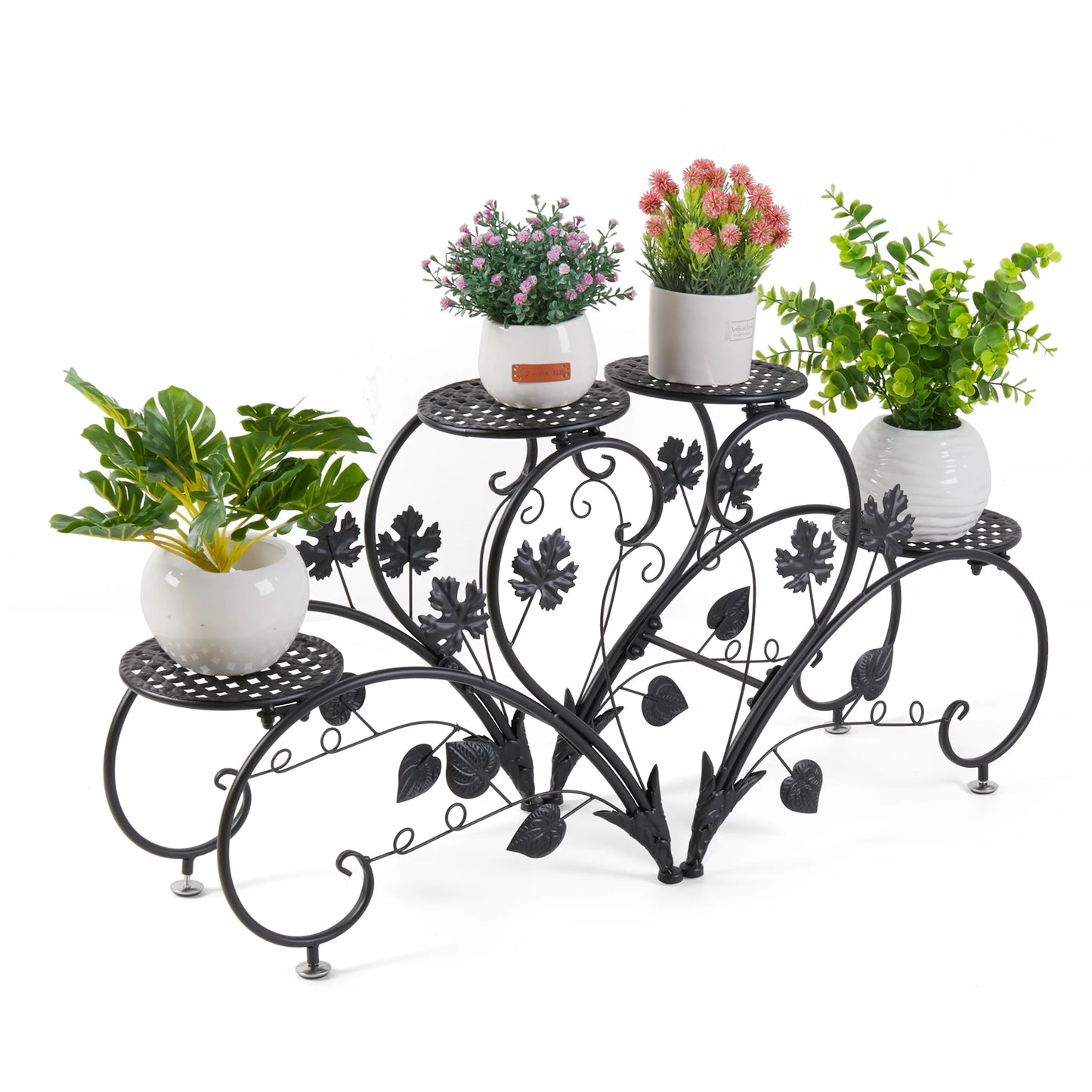 1 Pair of Tall Metal Plant Stands, Elegant Iron Flower Pot Holder Rack for Garden, Patio, Balcony, Living Room Art Display Shelf