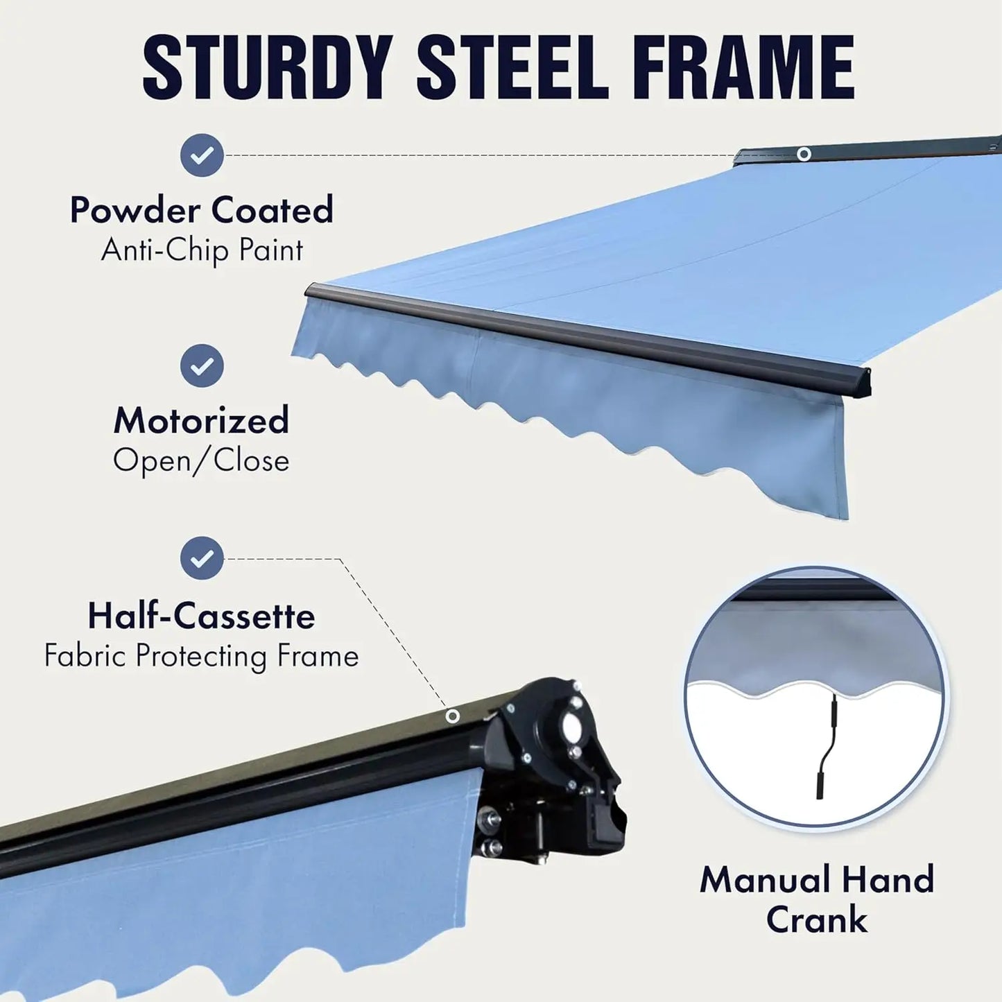 Retractable Patio Awning with Motorized Crank