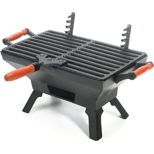 Small Cast Iron Charcoal Grill Stove w/ 12" x 6.8" Gridiron, Heavy Duty Tabletop BBQ Grill