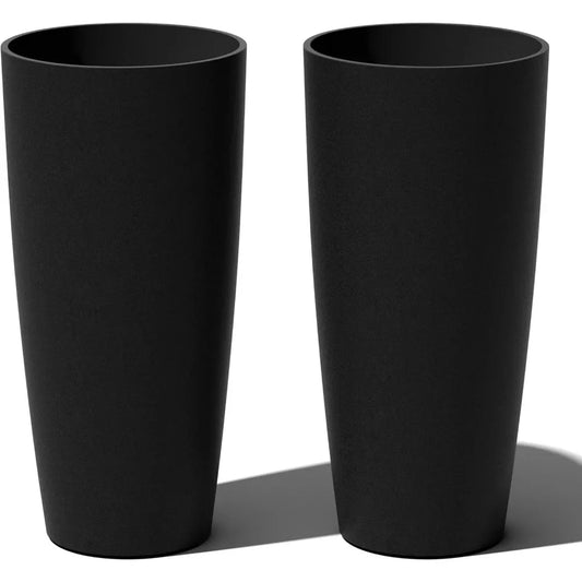Made from Plastic & Concrete with Drainage Holes  Planter - Round Tall Planter for Indoor or Outdoor Porch/Patio