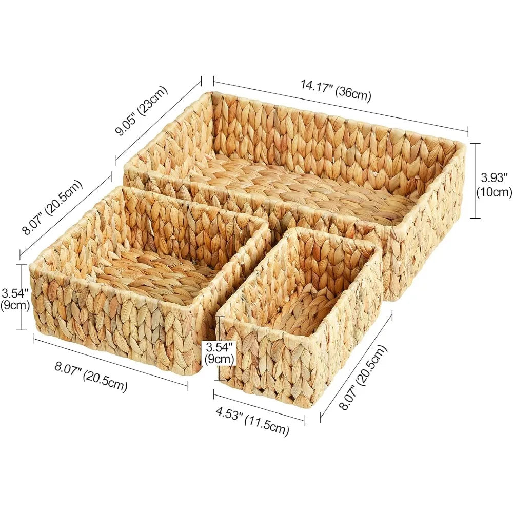 Wicker Baskets for Organizing 3Pack, Large and Small Wicker Storage Baskets Set, Hand Woven Baskets for Storage, Natural Water