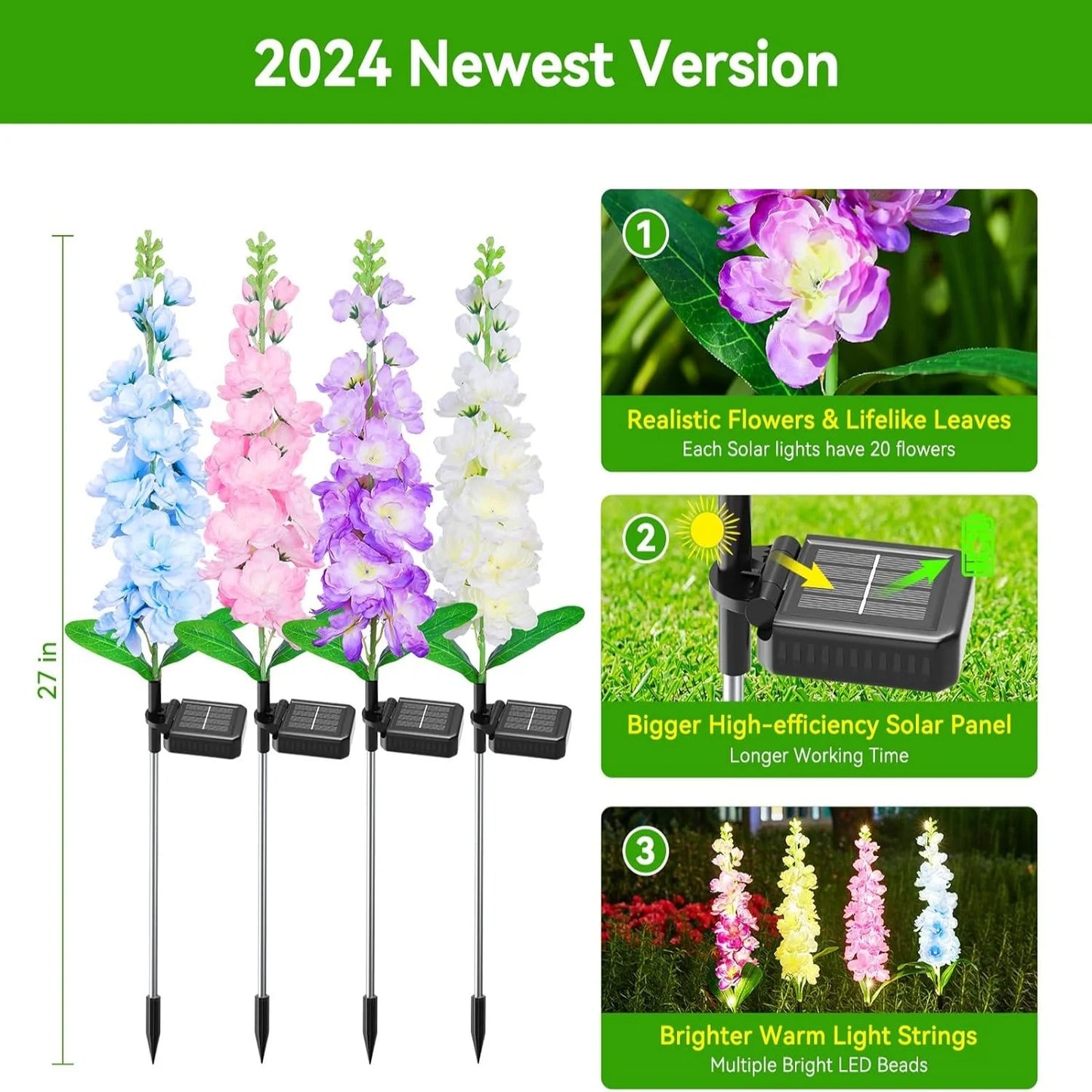 4 Pack Upgraded Solar Garden Lights with 36 LEDs