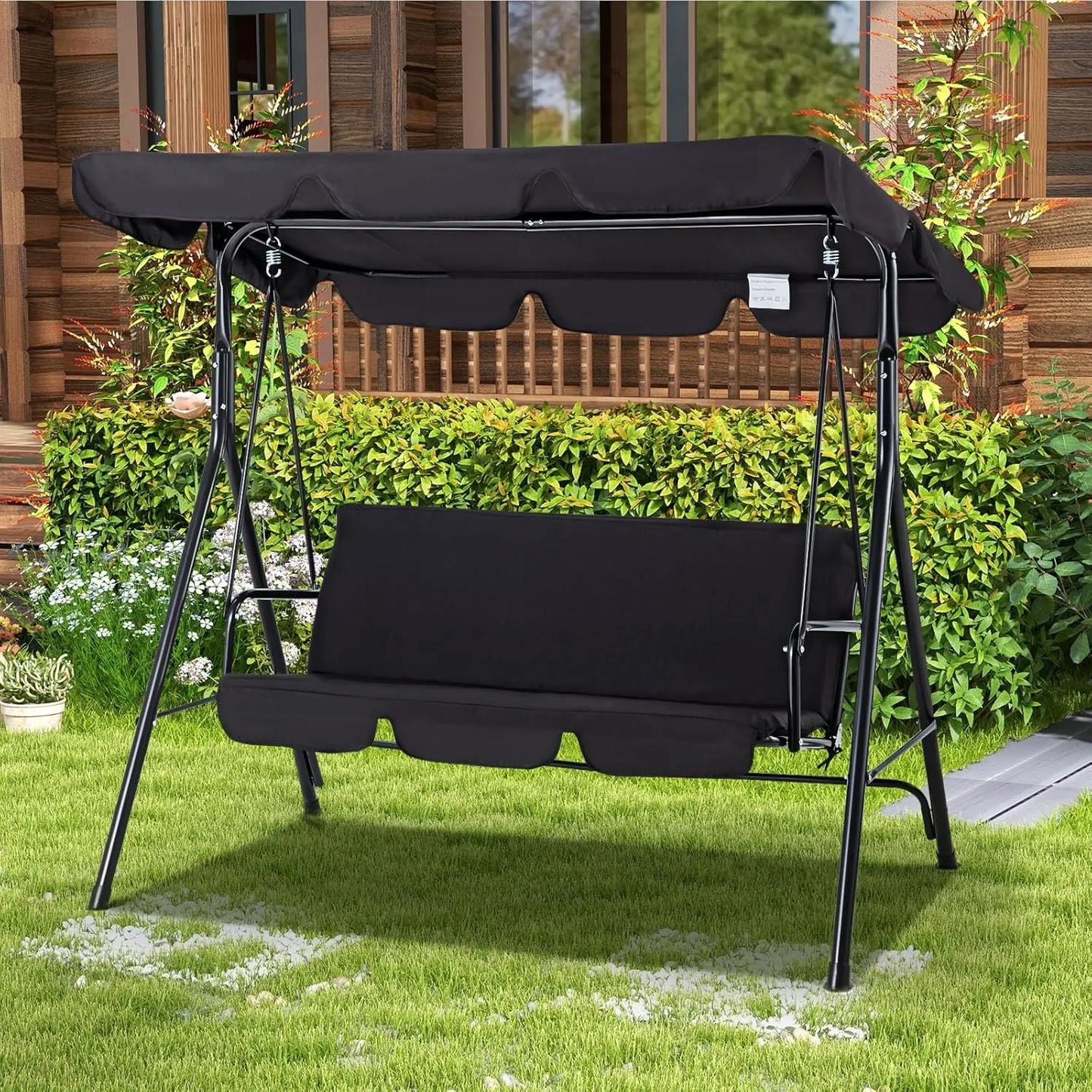 3-Seat Glider Patio Swings with Removable Cushion and Adjustable Canopy, Porch Bench for Garden
