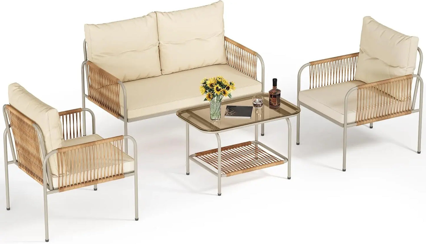 5-Piece Outdoor Wicker Furniture Set,All-Weather Patio Bistro Set with Footrest,
