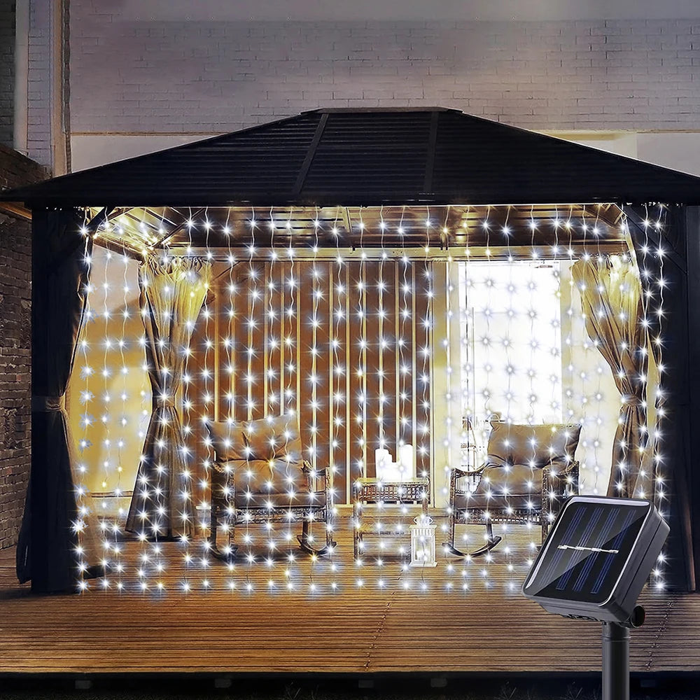 300Leds Solar Curtain Light Garden Decor Christmas Holiday Lighting