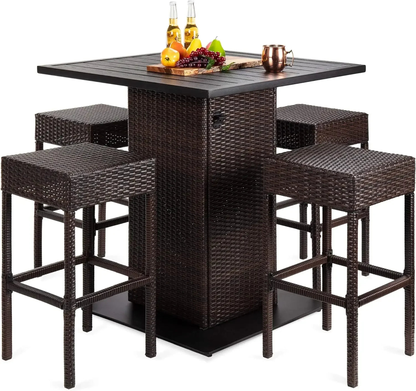 5 Pcs Outdoor Wicker Bar Set