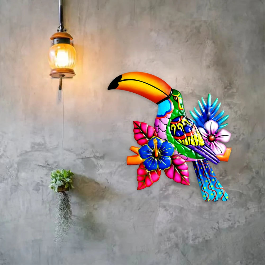 Iron Toucan Birds Wall Art Garden Iron Pendant Toucan Ornament for Fence