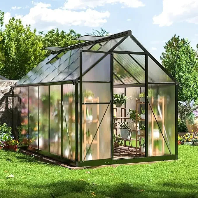 12x8 FT Polycarbonate Greenhouse with Roof Vent,