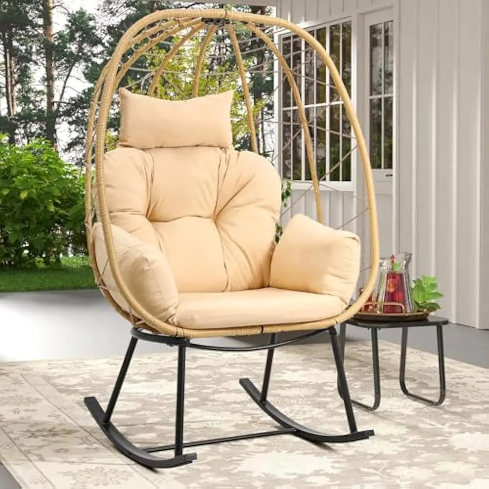 Wicker Rocking Egg Chair, Rattan  Indoor/Outdoor Lounger for Patio, Backyard,, Garden