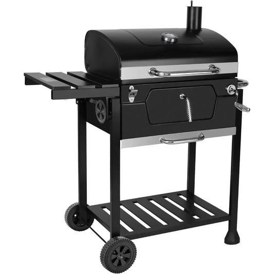 24-Inch Charcoal Grill with Foldable Side Table