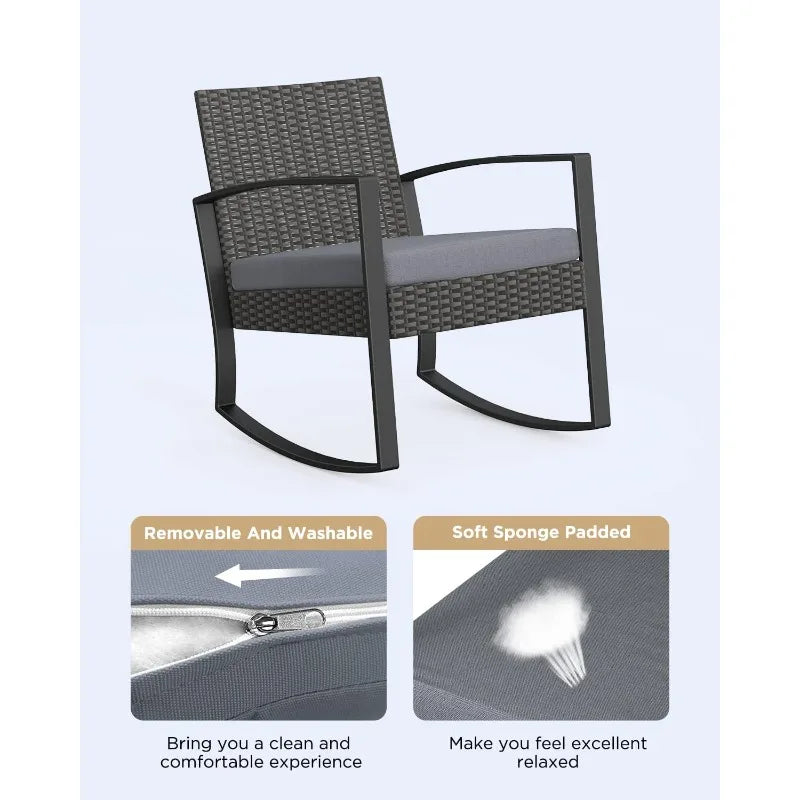 3 Pieces Patio Rocking Bistro Set Outdoor Rattan Conversation with Coffee Table for Garden Balcony Backyard Poolsi