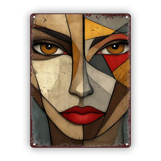 Cubism Faces Metal Sign -  7.87x11.81in, Decor for Home, Pub & Kitchen