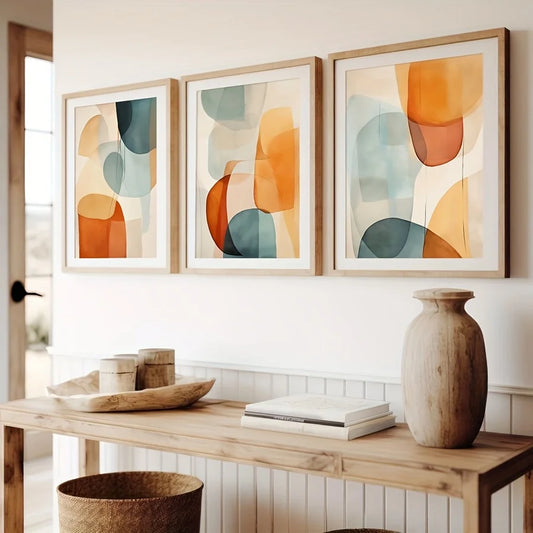 Set of 3 Colorful Abstract Wall Art Prints, Large Wall Art, Minimalist Canvas Poster, Boho Modern Wall Decor, Spring Decor, Indo