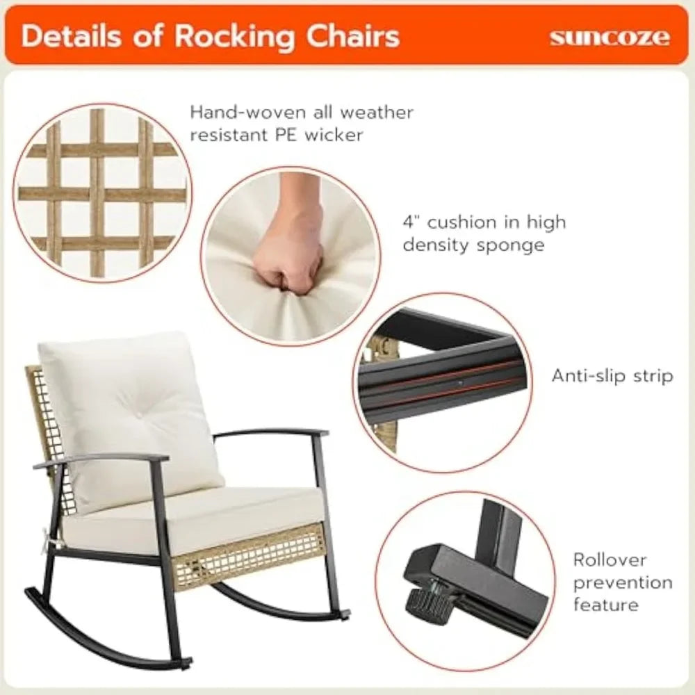 3 Piece Patio  Rocking Chairs Set of 2 with Coffee Table