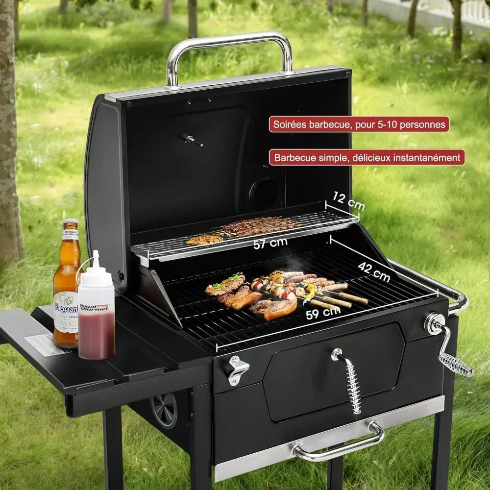 24-Inch Charcoal Grill with Foldable Side Table