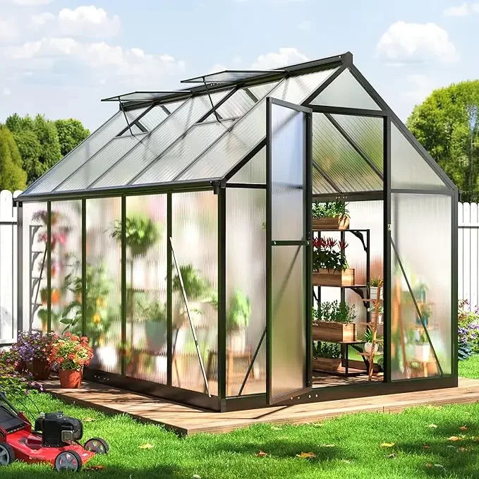 12x8 FT Polycarbonate Greenhouse with Roof Vent,