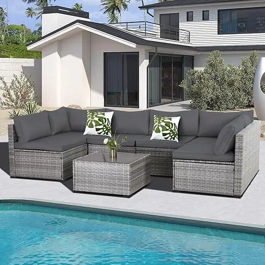 Patio Furniture Set,Outdoor Sectional Sofa Set PE  Wicker Patio Conversation Set