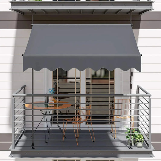 Awning Balcony Patio Retractable Awning UV50+ Sun Shade Awning  Sun Protection with Hand Crank Without Drilling