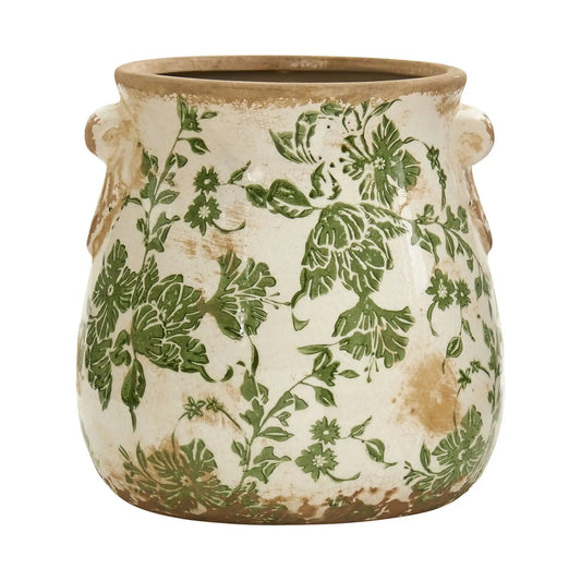 Nearly Natural 6.5" Tuscan Ceramic Green Scroll Planter