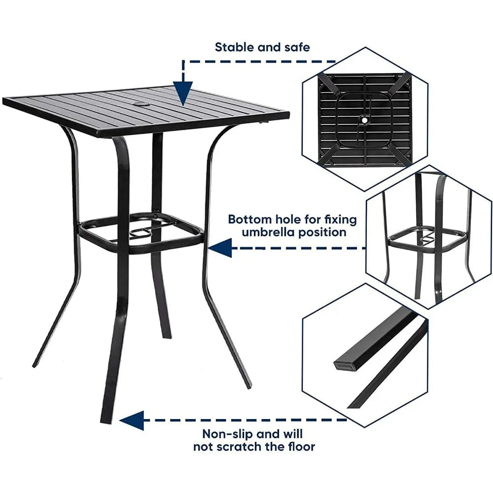 High Top Dining Table with 1.57''  Steel Slat Table Top (Black)